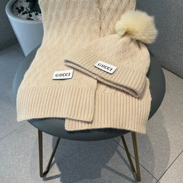 SET SCIARPA E CAPPELLO IN LANA TOSCANA BEIGE E PELLICCIA DI VOLPE 420834 