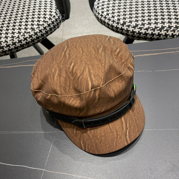 CAPPELLO BAKER BOY IN PELLE DI VITELLO MARRONE PECAN 420947 