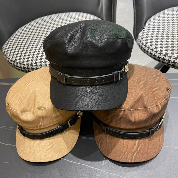 CAPPELLO BAKER BOY IN PELLE DI VITELLO MARRONE PECAN 420947 