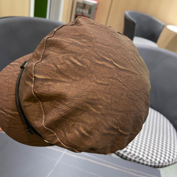 CAPPELLO BAKER BOY IN PELLE DI VITELLO MARRONE PECAN 420947 