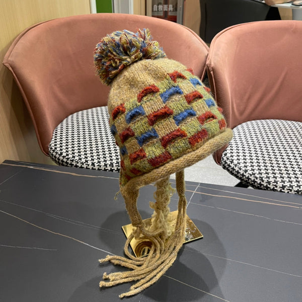 CAPPELLO IN LANA LAVORATA A MAGLIA COLORATO 425765 