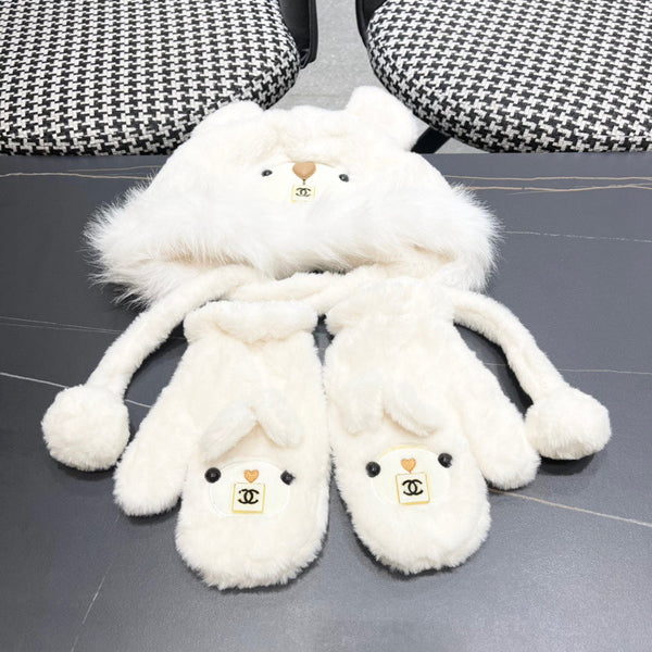 THREE-PIECE SET IN WHITE FLEECE AND WOOL 433195