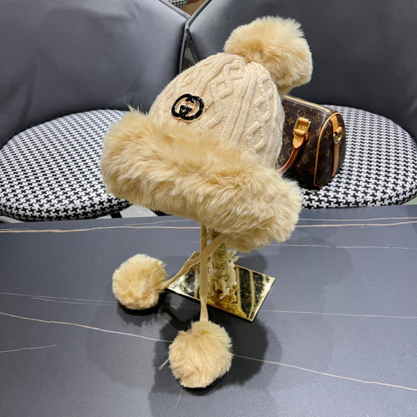 CAPPELLO DEERSTALKER IN LANA E PILE COLOR BISCOTTO 434697 