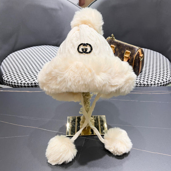 CAPPELLO DEERSTALKER IN LANA E PILE BIANCO CREMA 434698 