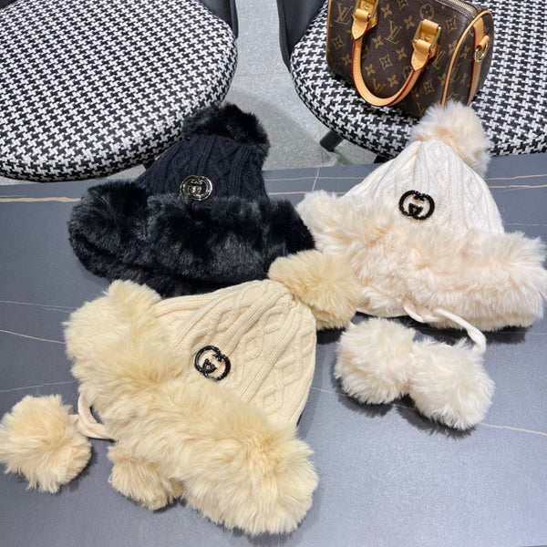 CAPPELLO DEERSTALKER IN LANA E PILE BIANCO CREMA 434698 