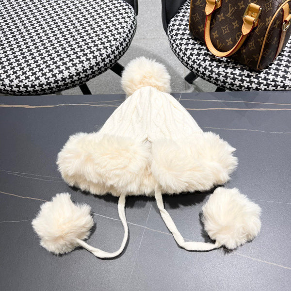 CAPPELLO DEERSTALKER IN LANA E PILE BIANCO CREMA 434698 