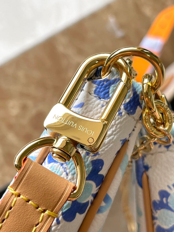 BORSA MULTI ACCESSORI 24 IN TELA CON PIASTRELLE MONOGRAMMA BLU LAGUNA E FERRAMENTA ORO