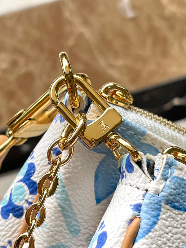 BORSA MULTI ACCESSORI 24 IN TELA CON PIASTRELLE MONOGRAMMA BLU LAGUNA E FERRAMENTA ORO