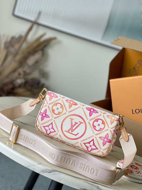 ACCESSORI MULTITASCHE 24 IN PIASTRELLE MONOGRAMMA CORALLO TELA FERRAMENTA ORO