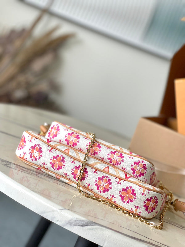 ACCESSORI MULTITASCHE 24 IN PIASTRELLE MONOGRAMMA CORALLO TELA FERRAMENTA ORO