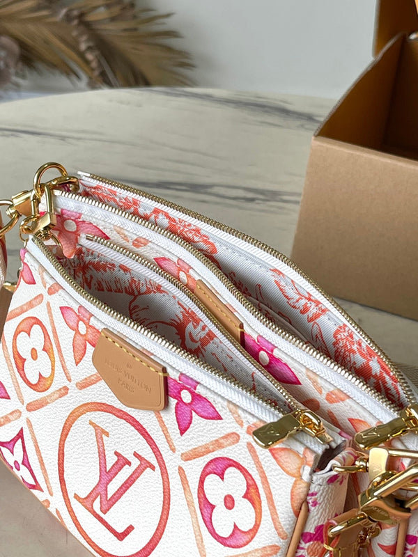 ACCESSORI MULTITASCHE 24 IN PIASTRELLE MONOGRAMMA CORALLO TELA FERRAMENTA ORO