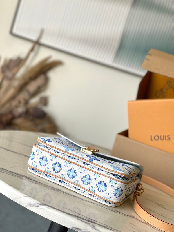 BORSA MÉTIS 25 IN BLU LAGUNA PIASTRELLE MONOGRAMMA TELA FERRAMENTA ORO