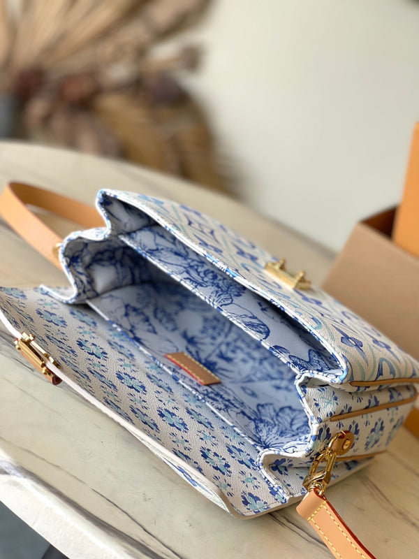 BORSA MÉTIS 25 IN BLU LAGUNA PIASTRELLE MONOGRAMMA TELA FERRAMENTA ORO