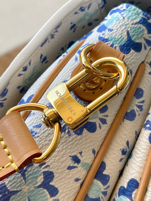 BORSA MÉTIS 25 IN BLU LAGUNA PIASTRELLE MONOGRAMMA TELA FERRAMENTA ORO