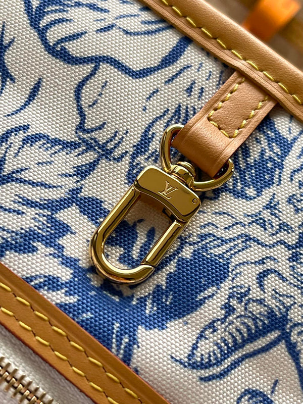 NEVERFULL MM 31 IN TELA CON PIASTRELLE MONOGRAMMA BLU LAGUNA