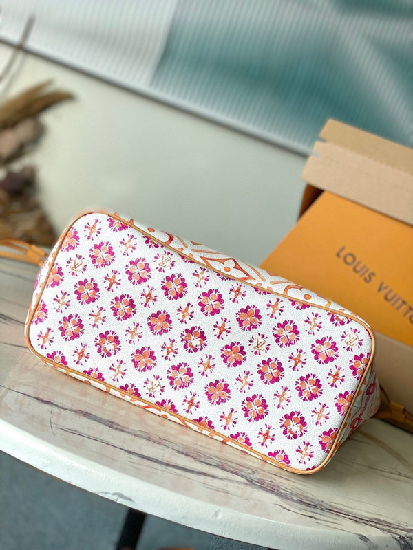 NEVERFULL MM 31 IN TELA CON PIASTRELLE MONOGRAMMA CORALLO