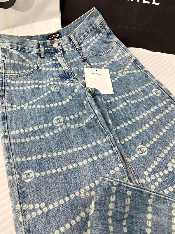 CC 25 Jean Printed Blue White Washed Denim