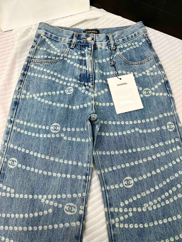 CC 25 Jean Printed Blue White Washed Denim