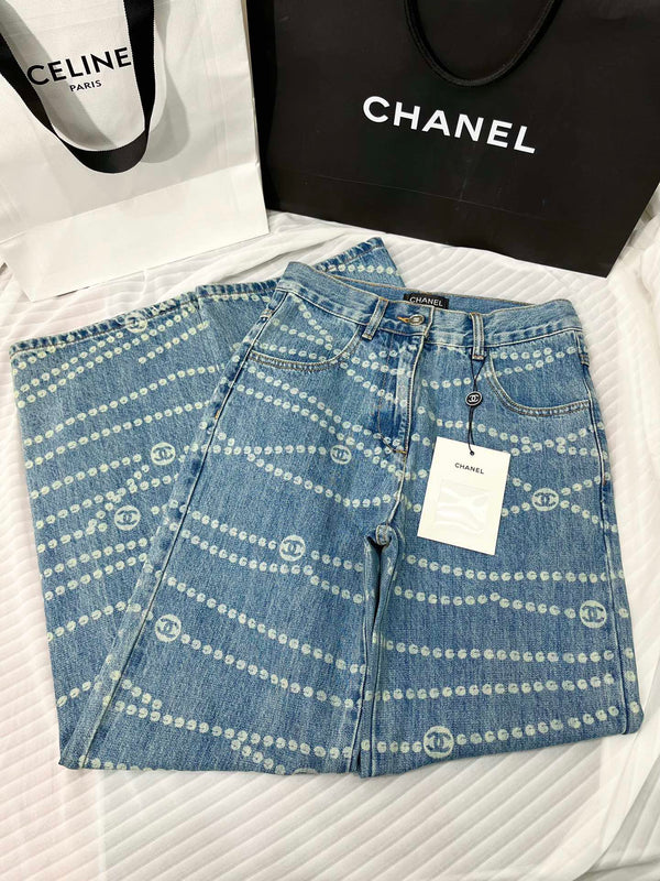 CC 25 Jean Printed Blue White Washed Denim