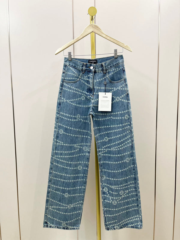 CC 25 Jean Printed Blue White Washed Denim