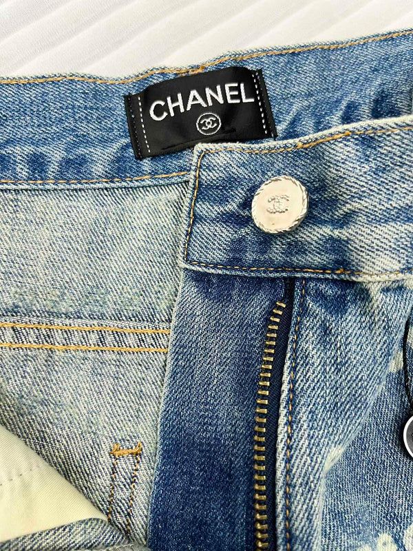 CC 25 Jean Printed Blue White Washed Denim