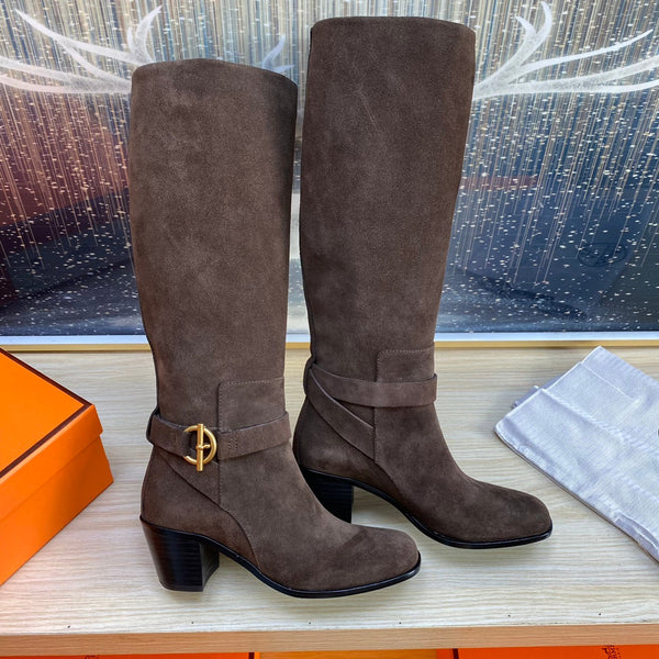 Stivale HM Justine in pelle scamosciata color cioccolato 987480