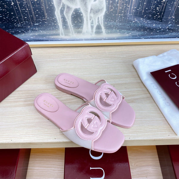 GC Interlocking G Slide Sandal Pink Canvas Cowhide 295433