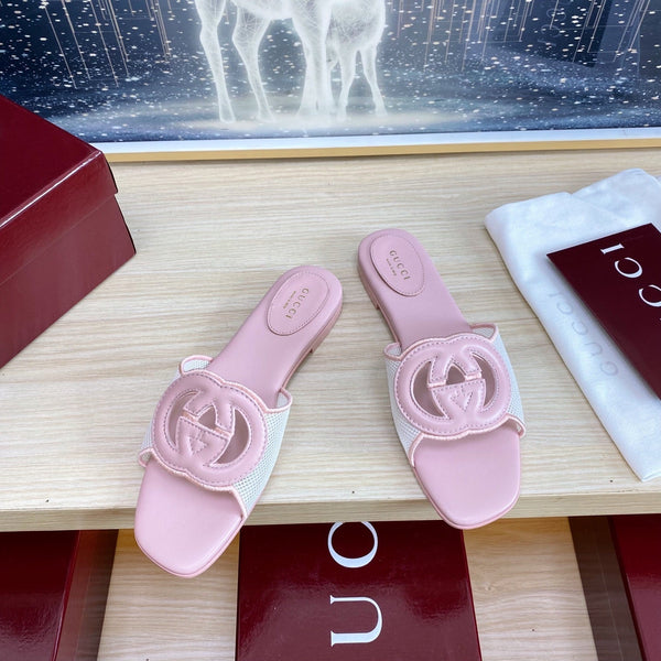GC Interlocking G Slide Sandal Pink Canvas Cowhide 295433