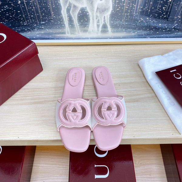 GC Interlocking G Slide Sandal Pink Canvas Cowhide 295433