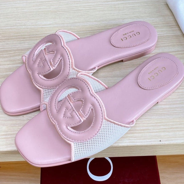 GC Interlocking G Slide Sandal Pink Canvas Cowhide 295433