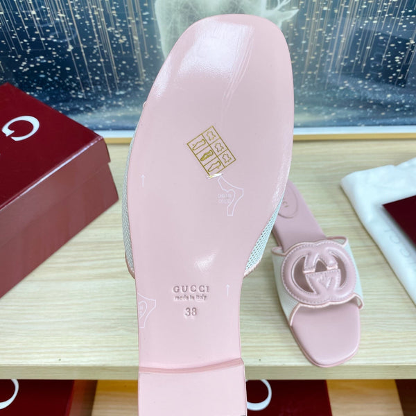 GC Interlocking G Slide Sandal Pink Canvas Cowhide 295433