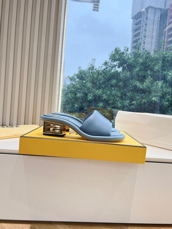 FF Baguette Slides Women 45 Nappa Leather Baby Blue