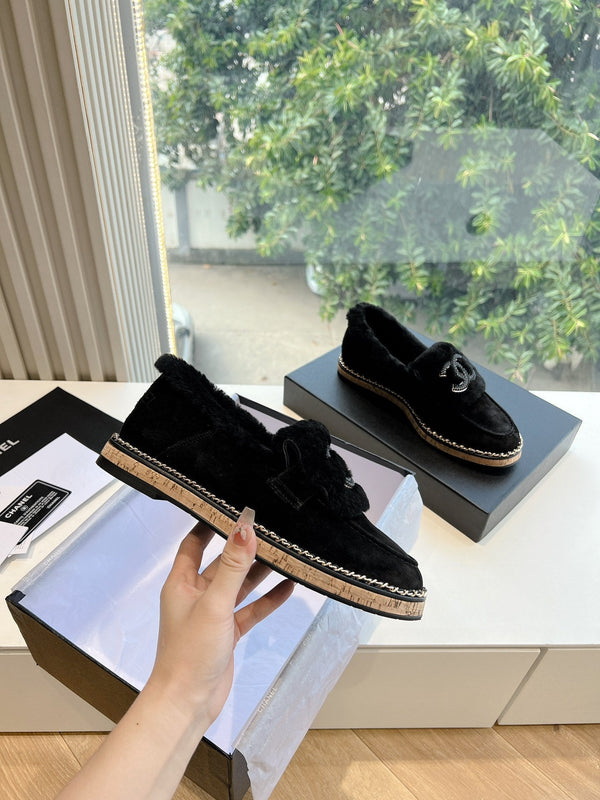 CC Moccasins Black Chain Suede And Fleece