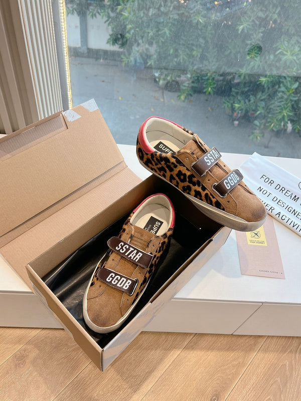 OLD SHOOL SNEAKERS IN BROWN SUEDE AND LEOPARD PRINT HAIRY CALFSKIN GOLD STAR