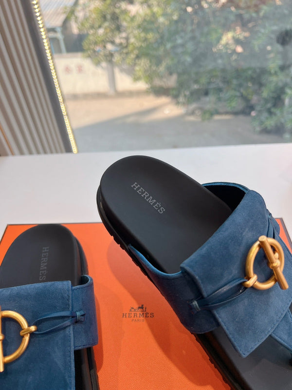 HM Joyce Sandals Black Blue Suede Lambskin 292600