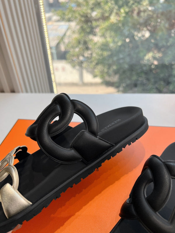 Sandalo HM 25 Extra in pelle di vitello metallizzata nera e oro