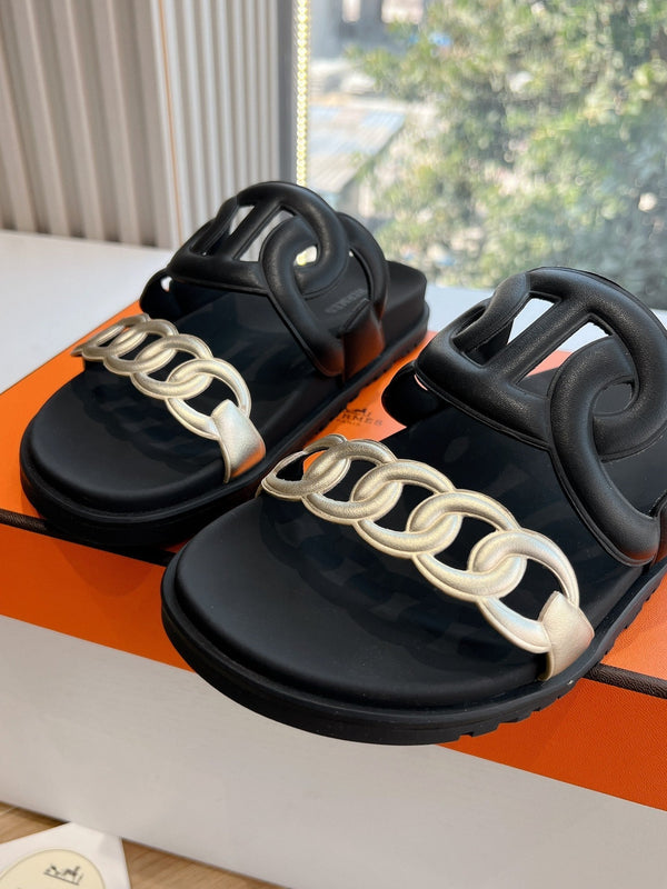 Sandalo HM 25 Extra in pelle di vitello metallizzata nera e oro