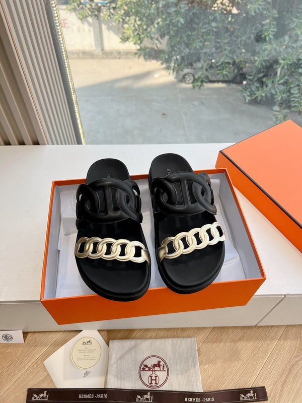 Sandalo HM 25 Extra in pelle di vitello metallizzata nera e oro