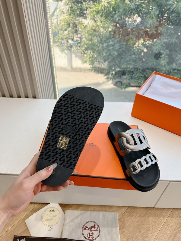 Sandalo HM 25 Extra in pelle di vitello metallizzata nera argento