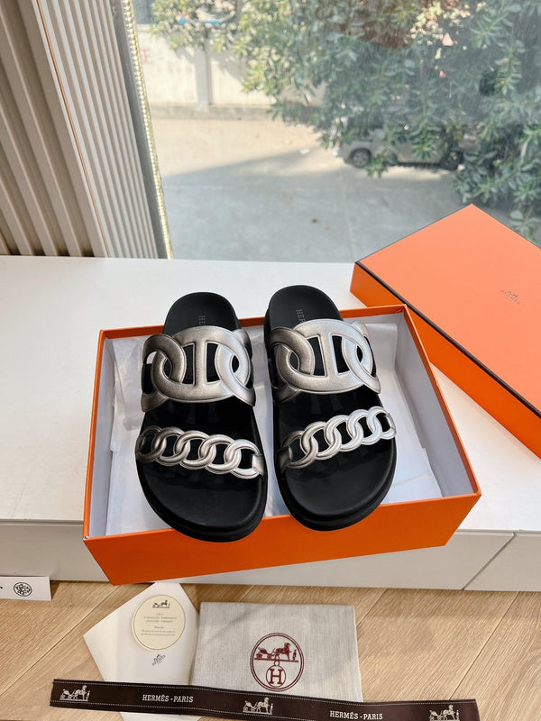 Sandalo HM 25 Extra in pelle di vitello metallizzata nera argento