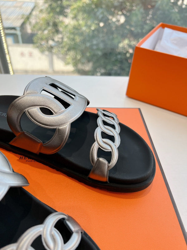 Sandalo HM 25 Extra in pelle di vitello metallizzata nera argento