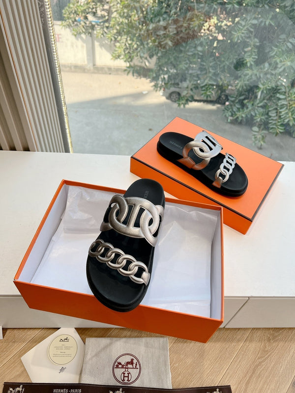 Sandalo HM 25 Extra in pelle di vitello metallizzata nera argento