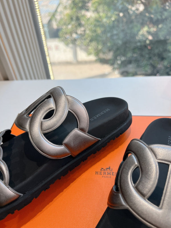 Sandalo HM 25 Extra in pelle di vitello metallizzata nera argento