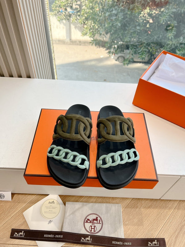 Sandalo HM 25 Extra in pelle di vitello color kaki e blu Tiffany