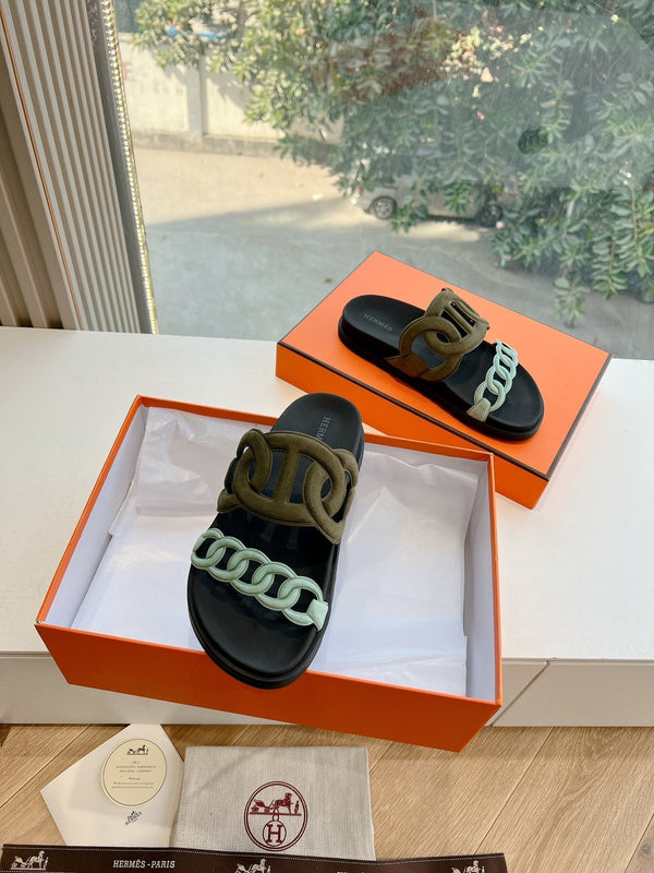 Sandalo HM 25 Extra in pelle di vitello color kaki e blu Tiffany