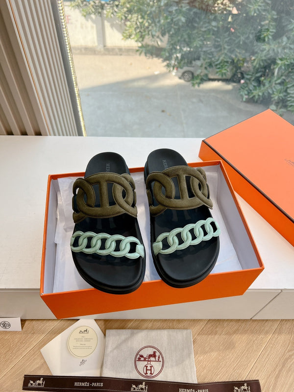 Sandalo HM 25 Extra in pelle di vitello color kaki e blu Tiffany