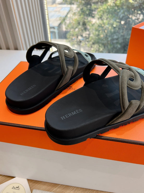 Sandalo HM 25 Extra in pelle di vitello color kaki e blu Tiffany