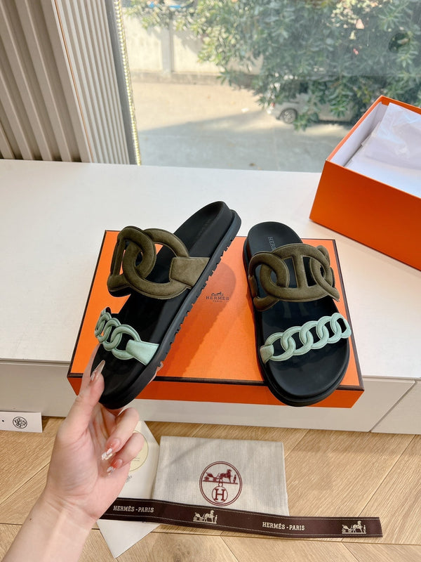 Sandalo HM 25 Extra in pelle di vitello color kaki e blu Tiffany