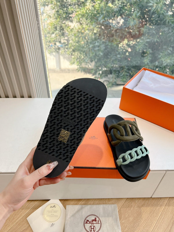 Sandalo HM 25 Extra in pelle di vitello color kaki e blu Tiffany