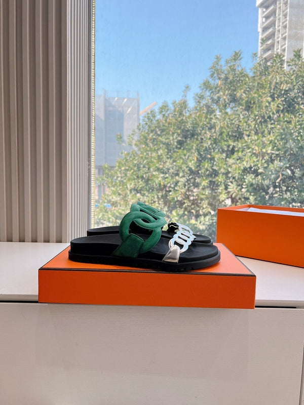 HM 25 Extra Sandal Green Silver Metalic Calfskin